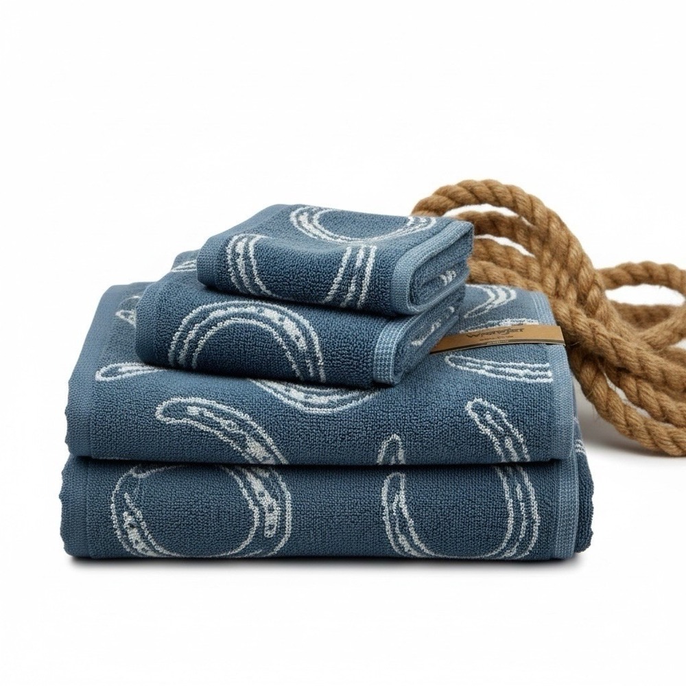 Wrangler‎ Set Of 2 Bath Towels & 2 Hand Towels Blue Horseshoe Western Glam New